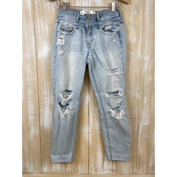 Abercrombie Fitch Jeans Women’s 26 Blue Mid Rise Straight Distressed OOAK *read - Picture 1 of 9